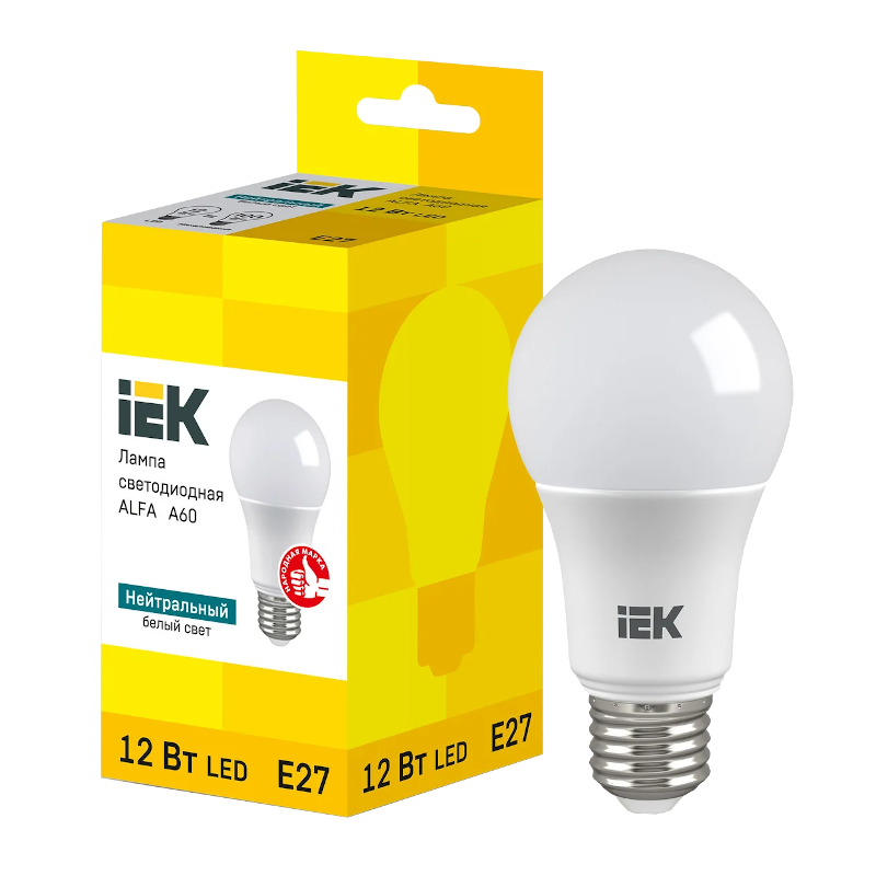 Лампа світлодіодна IEK A60, 12Вт, E27, 4000К (LLA-A60-12-230-40-E27)